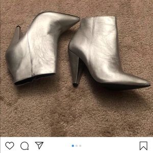 Silver metallic leather bootie never worn